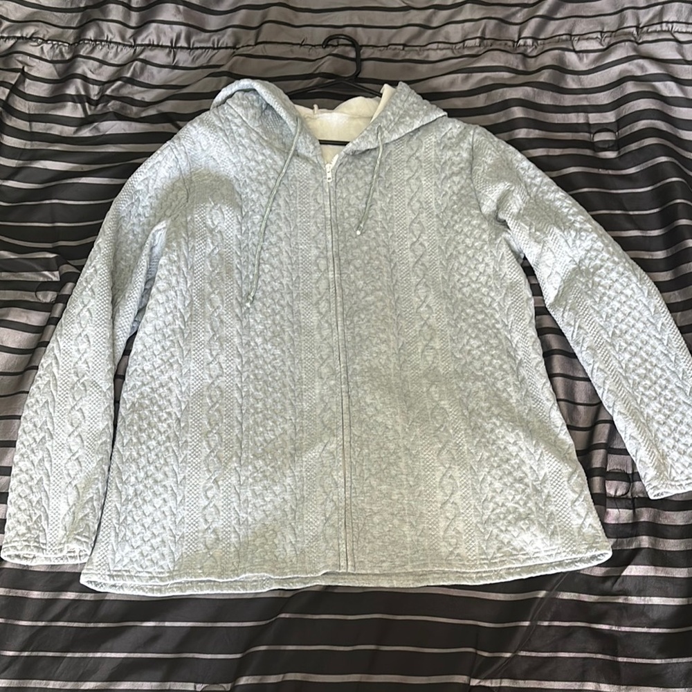 Light Gray Hooded Zip-Up Sweater